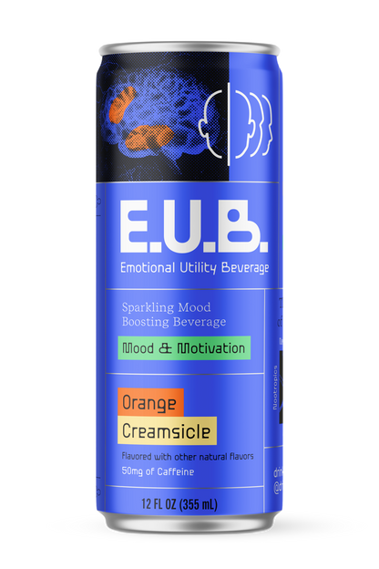 Orange Creamsicle Sparkling Beverage with Nootropics & Adaptogens, Motivation and Mood Support, 12oz Cans, 50mg Organic Green Tea Caffeine, 25 Calories per Can